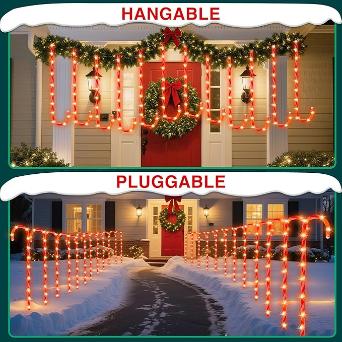 COOWUFAN 28" Christmas Candy Cane Pathway Markers Lights, Set of 24 Pack Christmas Outdoor Decorations, Waterproof Candy Cane Decor for Indoor Outside Yard Garden Patio Lawn