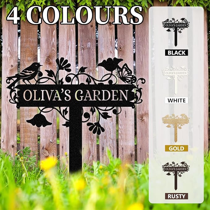 Personalized Metal Garden Sign with Stakes, Garden Decor for Outside, Custom Metal Signs Outdoor, Decorative Yard Stakes, Family Name Sign, Patio Decor, Lawn Art, Housewarming Gifts