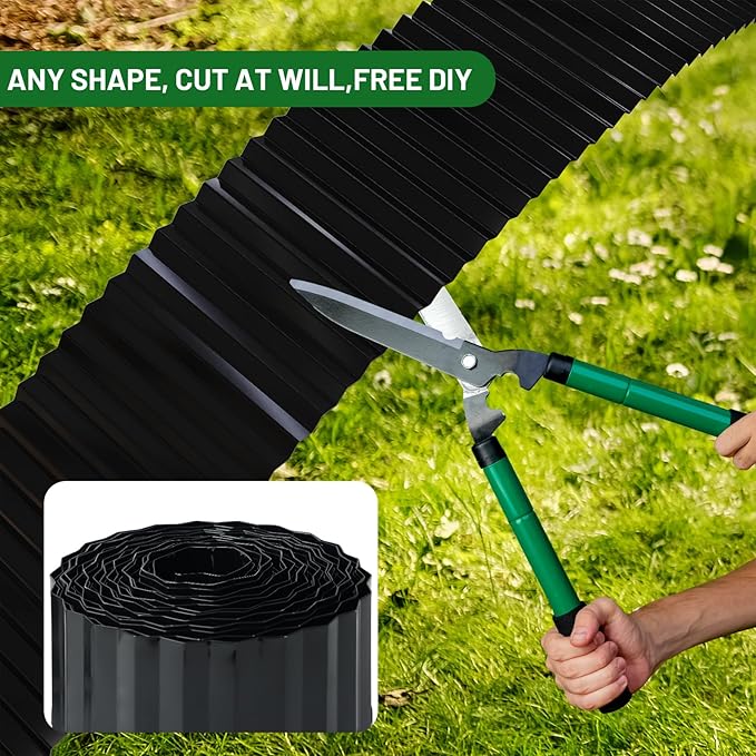 SnugNiture Corrugated Metal Garden Edging,8" x 20' Sturdy Lawn Edging Border,Landscape Edging Border for Lawn, Flower Bed,Garden and Yard(Black)