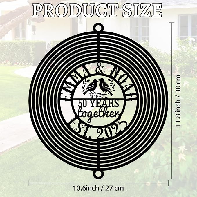 Personalized Metal Wind Spinners, Custom Name Garden Wind Spinners, Hanging Outdoor Decor, Yard Art, Hanging Wind Spinner for Indoor Lawn Patio Porch, for Couple Parents Color11
