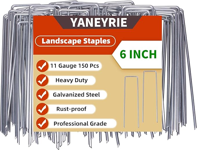 6 Inch 150 Pcs Hot-dip Galvanized U-Shaped Garden Stakes, Landscape Staples, Ground Stakes, for Decoration Weed Barrier Fabric, Irrigation Tubing, Holding Fence, Tarpaulin (150, 6 INCH)