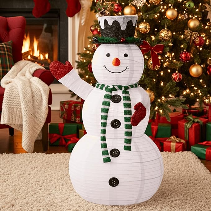 Christmas Decorations Outdoor, 60" Large White Snowman with Built-in LED Lights, Christmas Yard Decorations with Green Scarf and Magic Hat, Holiday Decor for Indoor Outdoor Use
