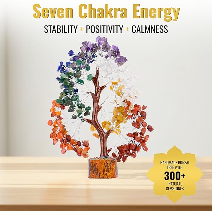 7 Chakra Tree of Life Handmade Gemstone Bonsai Trees, Crystals and Healing Stones Feng Shui Money Tree for Home Office Desk Decor, Positive Energy, Good Luck, Spiritual for Women