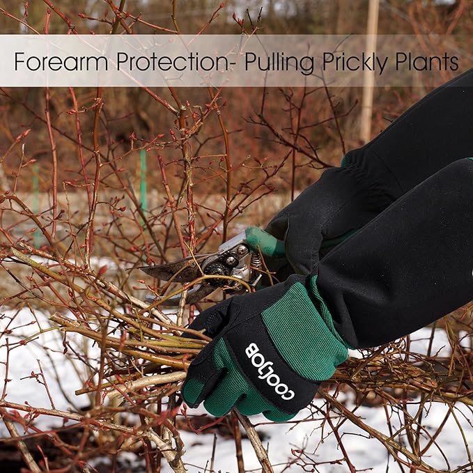 COOLJOB Thorn Proof Rose Pruning Garden Gloves for Men, Long Sleeve Padded Yard Work for Bush, Blackberry, Cactus, Heavy Duty/Puncture Resistant/Machine Washable, Medium, Green