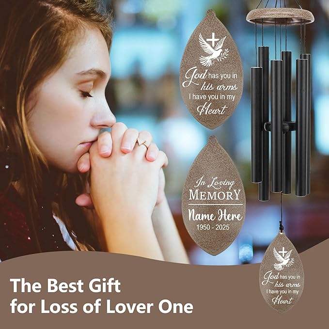 ASTARIN Personalized Sympathy Wind Chimes, Sympathy Gifts for Loss Mother Wife Husband, Deep Tone Large Personalized Wind Chime for Indoor Outside, in Loving Memory of Loved One