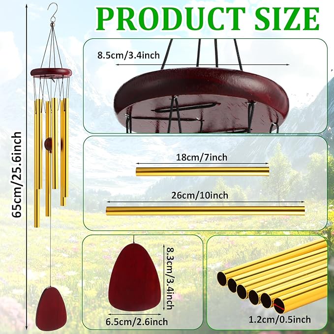 6 Pcs 28 Inch Rustic Wind Chimes for Outside Deep Tone Windchimes Outdoor with 6 Aluminum Tubes Soothing Melody for Farmhouse Garden Patio Home Decor