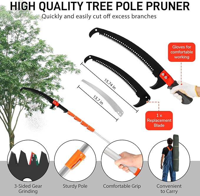 Outvita 7-24FT Telescoping Pruning Pole for Tree Trimming, Manual Pole Saws for Tree Trimmer with Telescopic Extension Pole