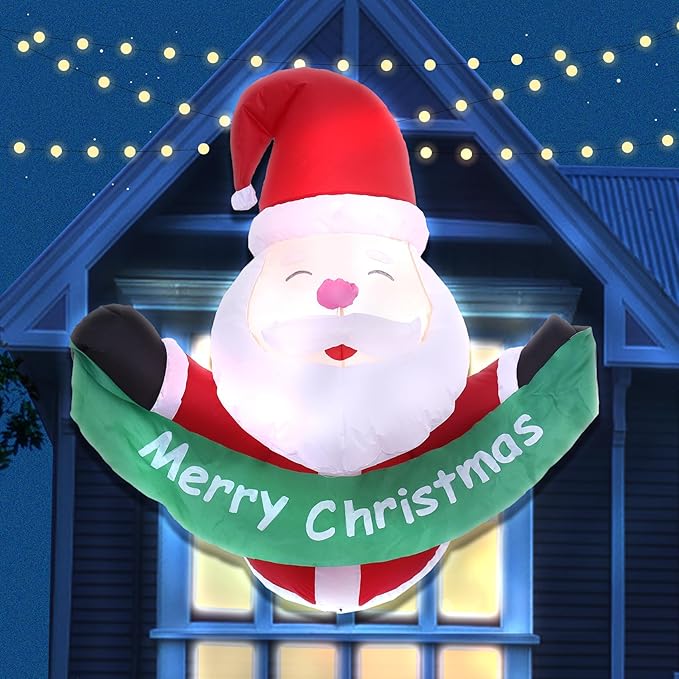 DearSun 3.5FT Christmas Inflatable Santa Claus with Build-in LED Lights Broke Out from Window, Blow up Christmas Inflatable Outdoor Indoor Decorations (Santa Claus Broke Window)