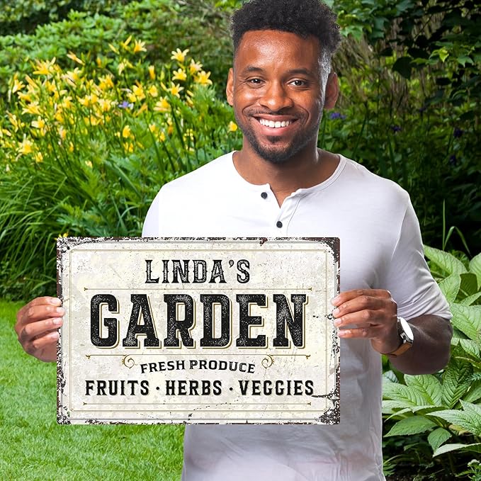 Custom Garden Fresh Produce Sign, Personalized Rustic Name for Backyard, Farm and Christmas Décor Sign, 12x18 Inches, Rust Free .063 Aluminum, Fade Resistant, Made in USA by Sigo Signs