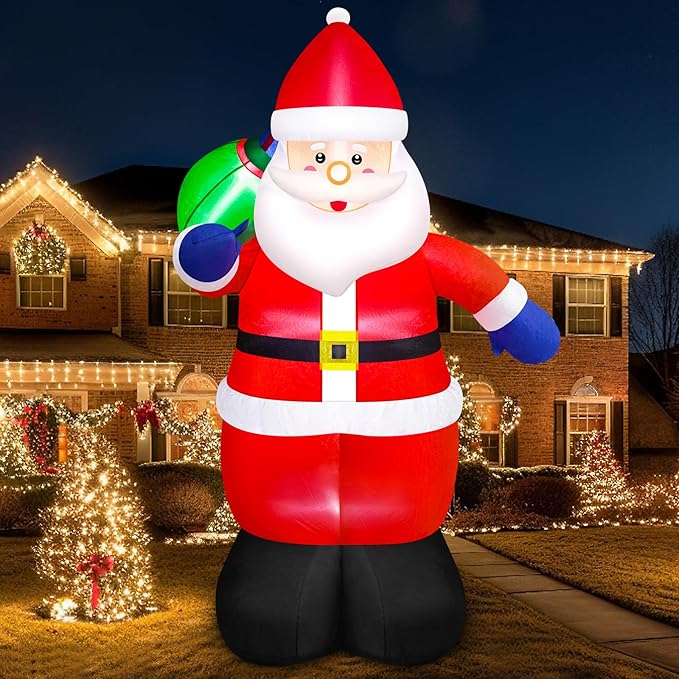 Danxilu 8 FT Christmas Inflatable Santa Claus with Gift Bag Outdoor Decorations, Blow Up Giant Santa IP44 Weatherproof Xmas Decor Built-in LED Lights for Yard Outside Lawn Patio Holiday