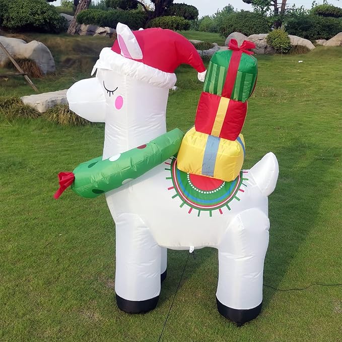 5FT H Lovely Christmas Inflatable Alpaca with Gift Bags and Christmas Wreath Built-in LEDs,Adorable Christmas Inflatable Llama Blow Up for Christmas Party Indoor Outdoor Yard Garden