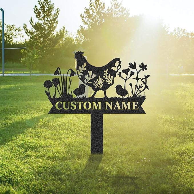 Personalized Metal Chicken Coop Sign, Custom Name Chicken Coop Signs for Outside, Decorative Garden Stakes, Metal Yard Art, Backyard Farmhouse Decor, Chicken Gifts for Women Man Color11