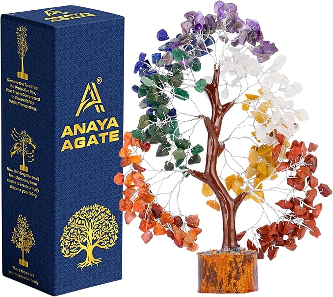 7 Chakra Tree of Life Handmade Gemstone Bonsai Trees, Crystals and Healing Stones Feng Shui Money Tree for Home Office Desk Decor, Positive Energy, Good Luck, Spiritual for Women