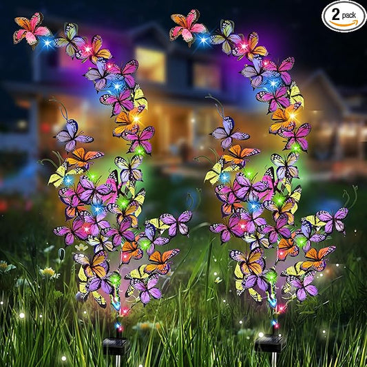 Solar Garden Lights Outdoor, Waterproof Solar Butterfly Lights 2 Pack Willow Vine Light with 80 LED 33 Butterfly Colorful Lighting for Garden Yard Lawn Outdoor Decor, Gift for Mom Women Mother's Day