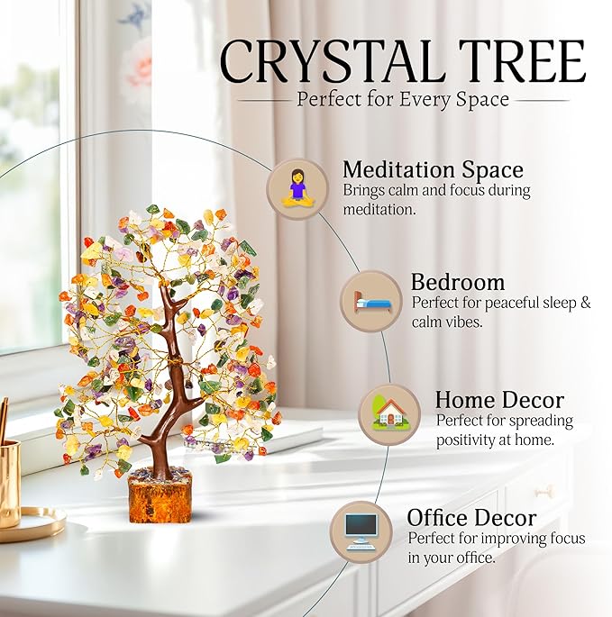 Chakra Tree - Crystal Tree - Stones and Crystals - Spiritual Decor - Good Luck Charms - Meditation Decor - Feng Shui Decor - Crystal Gifts for Women - Chakra Stones - Feng Shui Decor - Reiki Decor