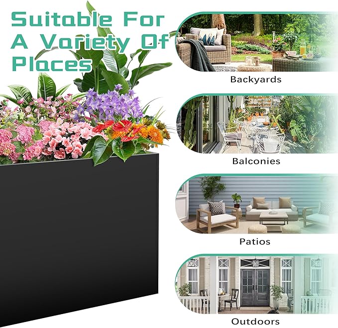 Metal Rectangular Planter Box, Planter Boxes Outdoor Heavy Duty, Rectangular 3 Tier Adjustable Height Outdoor Galvanized Steel Plant Box, Garden Planter for Plants and Flowers, 38''L x16''Wx20''H