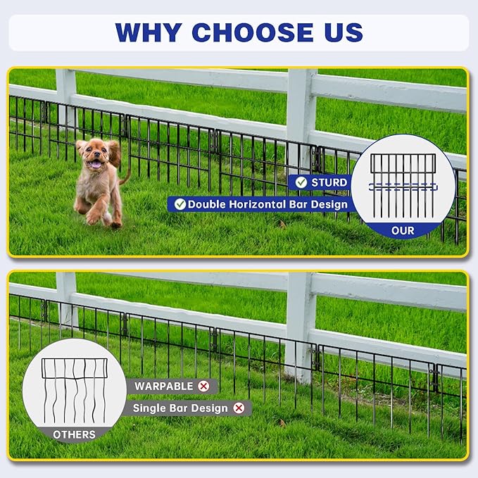 35 Panels Garden Fence Animal Barrier, 38 Ft(L) X 13 in(H) No Dig Fence for Dogs, Upgrade 1.2in Gap Garden Border Ground Defense, Rustproof Metal Outdoor Wire Fencing for Dogs, Rabbits