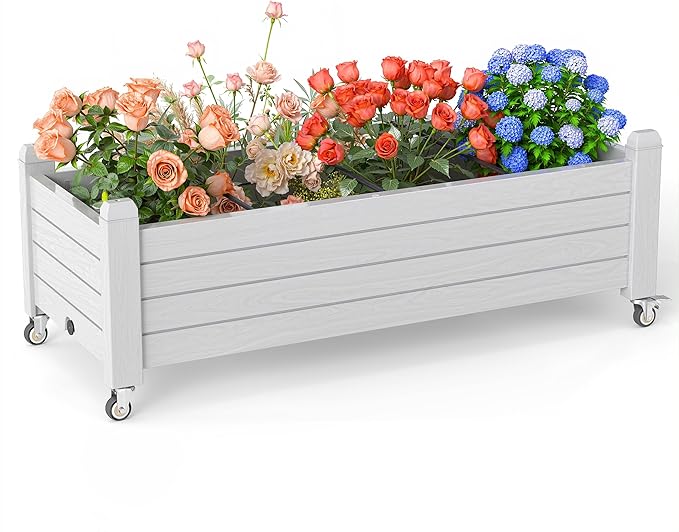 EasyUp Horticulture Garden Bed, Divisible Resin Planter Box for Backyard, Patio, Balcony, with 4 Legs and 4 Swivel Lockable Wheels(Ashen,43.31 * 17.72 * 17.56)