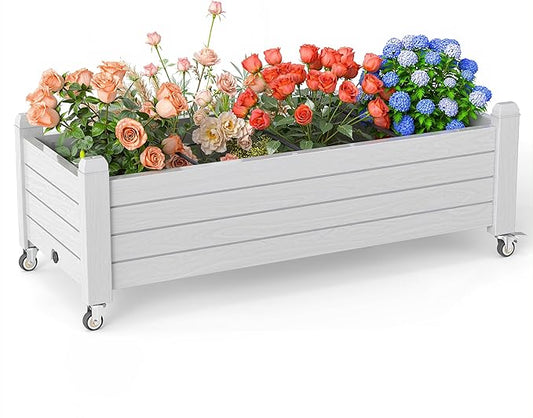 EasyUp Horticulture Garden Bed, Divisible Resin Planter Box for Backyard, Patio, Balcony, with 4 Legs and 4 Swivel Lockable Wheels(Ashen,43.31 * 17.72 * 17.56)