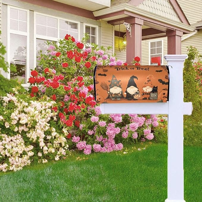 Mailbox Covers Gnomes Halloween Pumpkin Gnomes Halloween Pumpkin Magnetic Letter Post Box Cover Standard Size 21 x 18 Inch Garden Yard Home Decorative