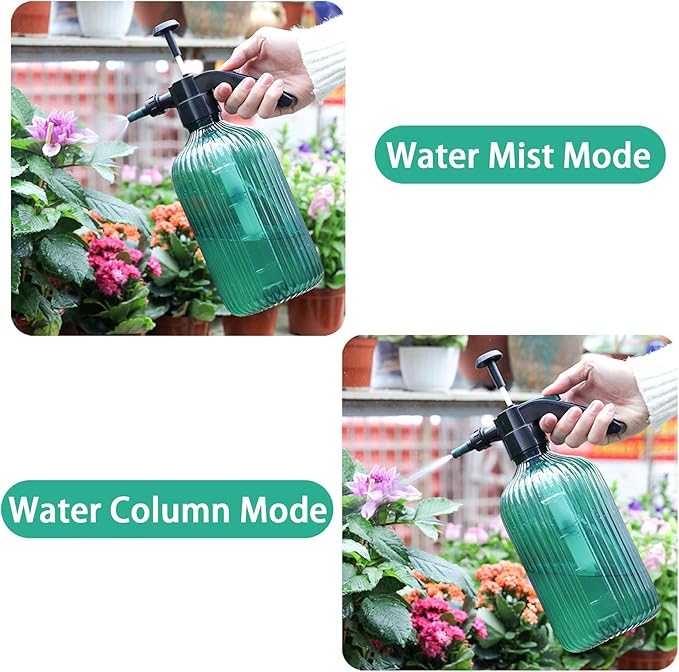 T4U Fine Mist Spray Bottle Plastic Green 2L, Hand Held Pressure Plant Mister with Top Pump, Empty Water Sprayer Watering Can with Adjustable Nozzle for Indoor and Outdoor Gardening and Home Cleaning