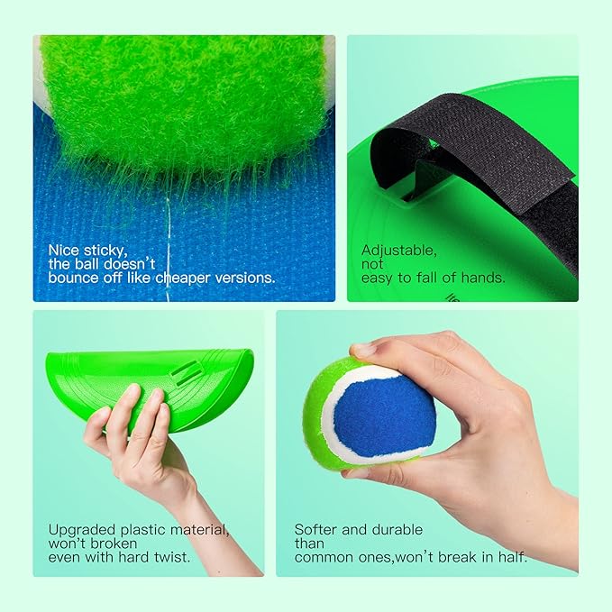 EVERICH Toss and Catch Ball Set & Paddle Ball, Outdoor Games for Kids Toys, Christmas Family Games, Beach Pool Camping Yard Game Outside Toys, Gifts for Boys Girls 3 4 5 6 7 8 9 10 11 12+ Years Old