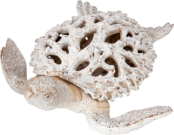 Coral Reef Sea Turtle Statue Beach Decorations for The Home Coastal Collection White 13 in x 11 in