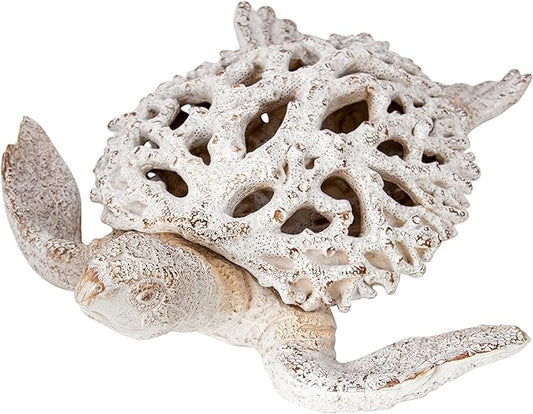 Coral Reef Sea Turtle Statue Beach Decorations for The Home Coastal Collection White 13 in x 11 in