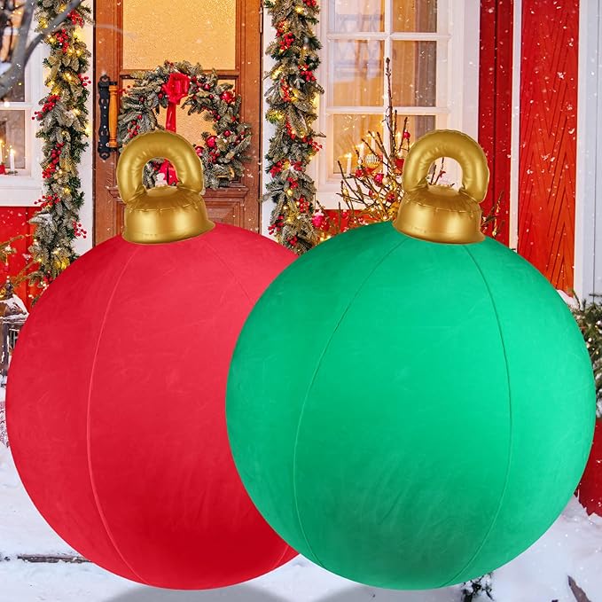 [Velvet] Inflatable Ornaments Balls Outdoor 2Pcs - 24 Inch Large Inflatable Christmas Ornaments, Reusable Blow Up Christmas Ornaments, Inflatable Christmas Balls Decorations for Yard | Tree | Indoor