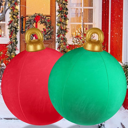 [Velvet] Inflatable Ornaments Balls Outdoor 2Pcs - 24 Inch Large Inflatable Christmas Ornaments, Reusable Blow Up Christmas Ornaments, Inflatable Christmas Balls Decorations for Yard | Tree | Indoor
