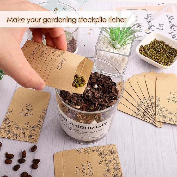 300 Pieces Seed Envelopes 3.15 x 2.36in Seed Packets Envelope with Preprinted Small Envelope Collecting Template for Flower Vegetable Seeds Storage