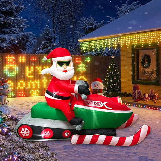 6.9 Ft Christmas Inflatables Outdoor Decorations, Inflatable Christmas Santa Claus Sitting on a Snowmobile, with Build-in LEDs Lamp Blows Up Christmas Decoration for Yard, Garden, Lawn, Outdoor