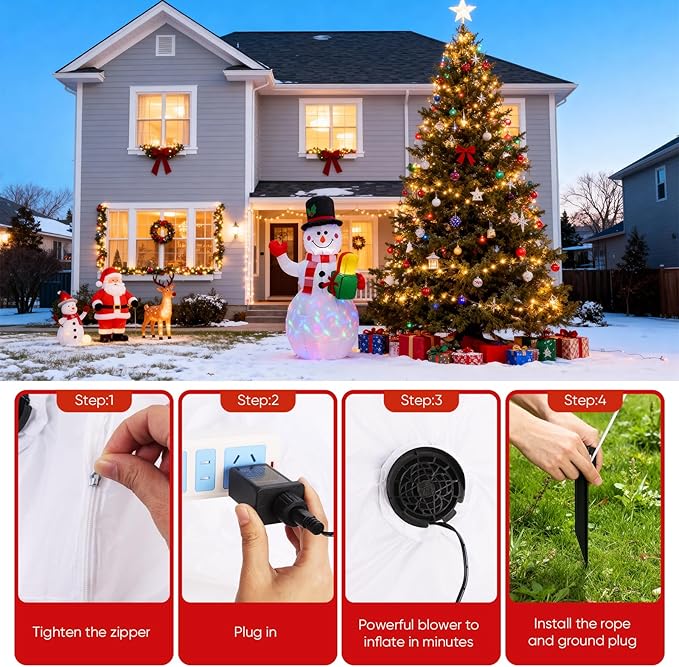 5FT Christmas Inflatables Snowman with Gift Box & Rotating Lights, Build-in LED Lights Blow up Xmas Inflatables Decoration for Yard Garden Lawn (Snowman)