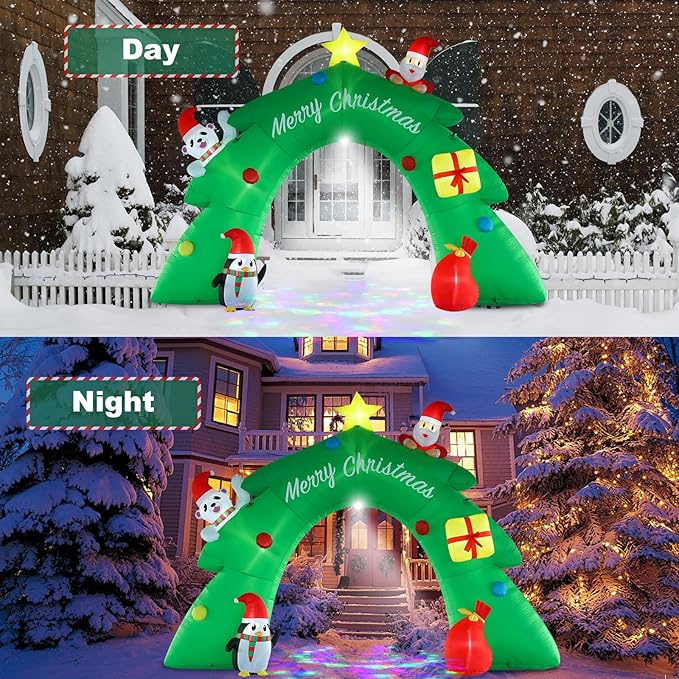 16FT Christmas Tree Arch Inflatable Christmas Decoration with LED Lights and Kaleidoscope Lights for Holiday Celebration Decorations on Yard, Lawn and Patio