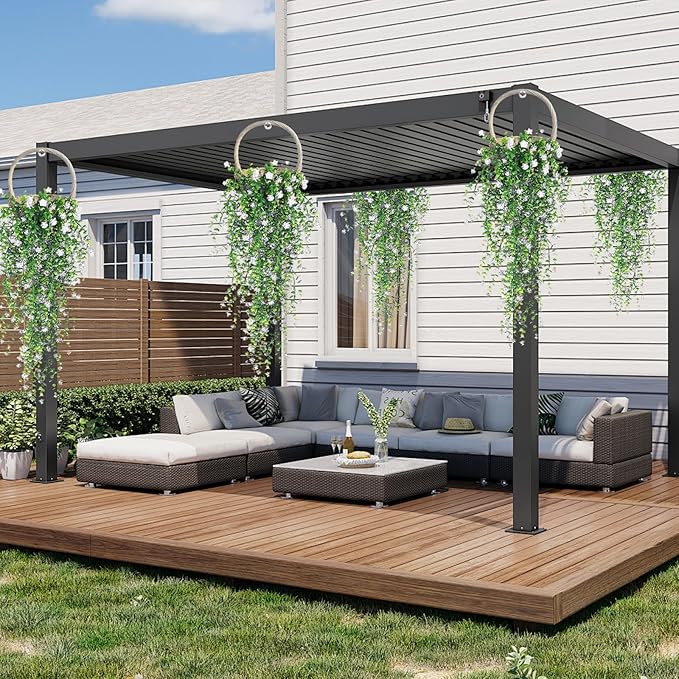 Artificial Hanging Flowers, 3 Pcs Fake Hanging Plants Artificial Vines for Outdoors, Fake Ivy Vine UV Resistant No Fade Faux Plants for Indoor Outside Garden Patio Yard Greenery Decoration (White)