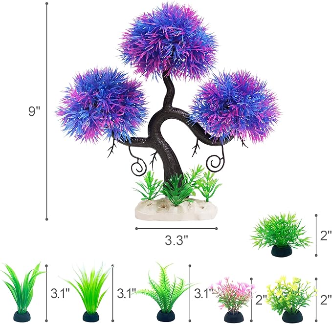 Fish Tank Aquarium Decorations Artificial Plastic Plants Bonsai Tree & Grass Goldfish Betta Hides Accessories