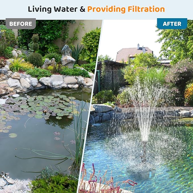 Antfraer 25W Solar Pond Filter with Fountain Pump, Pond Filters for Outdoor Ponds with 16.5Ft Cord Length/6.6Ft Tubing for Ponds, Fish Tank, Wildlife Garden, Fountains, Waterfall Water Feature
