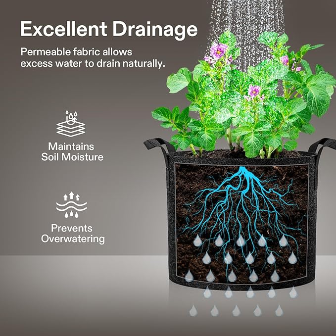 VIVOSUN 20-Pack 1 Gallon Grow Bags, Heavy Duty Thickened Nonwoven Fabric Pots with Handles for Flowers Fruits and Vegetables Black