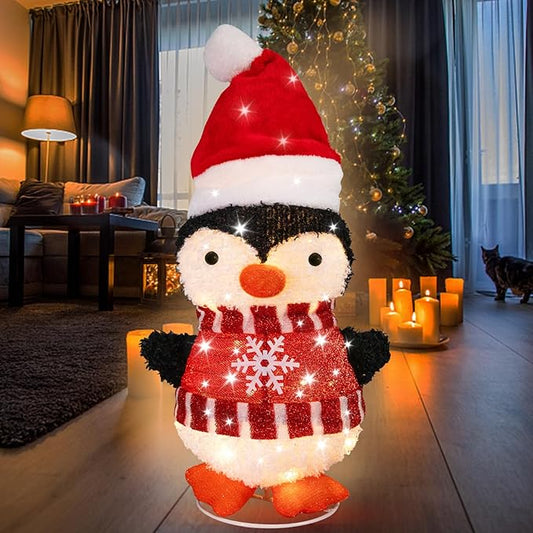 Christmas Penguin Lighted Outdoor Dexoration, Outdoor Lighted Decoration Penguin Xmas Warm Lights Outside Table Lamps Decor, Plug in Outdoor Holiday Decorations for Home, Yard, Garden