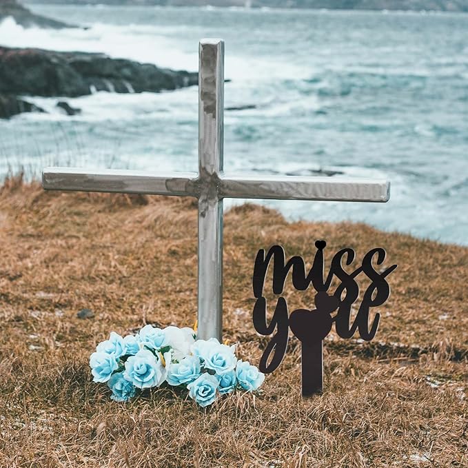 13.8 X 7.9 Inches Large Cemetery Decorations for Grave, Miss You Memorial Grave Markers, Metal Memorial Remembrance Stake, Grave Markers for Human Cemetery, Garden Yard Grave Site Outdoor Stake Marker