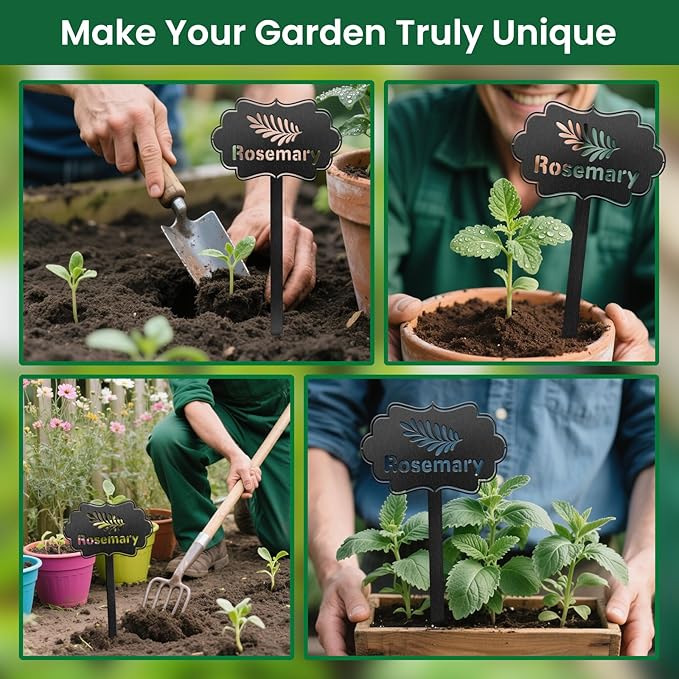 CUTHOLLOW Metal Plant Marker Stake Rosemary for Outdoor Indoor, Waterproof 11.8 inch Cute Garden Plant Labels Sign Tag for Vegetables, Farmhouse Greenhouse Decor - Funny Gardening Gifts