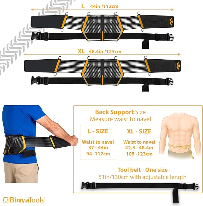 Tool Belt Back Brace Support Lumber Back Brace for Lifting Construction Electrician Tradesman Pro 2" Tool Belt for Men Orthopedic Ergonomic Lightweight with D Rings for Suspenders – Large