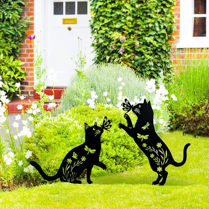 Christmas Gifts for Women Cat Metal Decorative Garden Stakes Cat Unique Gifts for Men Silhouette Statues for Yard Art, Outside, Patio, Outdoor Decor, Garden Decorations, Lawn Ornaments