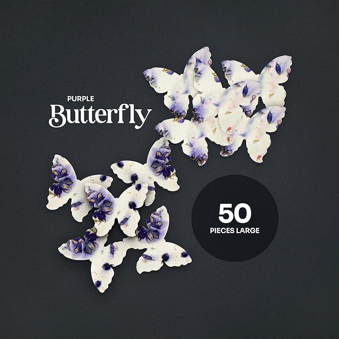 Butterfly Seed Paper – 50pcs Large Purple Plantable Wildflower, Writable & Plantable Gift for Moms, Plant Lover, & Teachers, Ideal for Weddings, Baby Shower, Memorial, & Celebrations