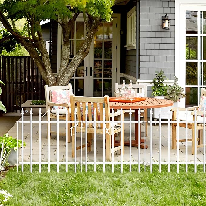 Metal Garden Fence 24" W x 24" H (10 Panels, Total 20 ft), Decorative Border Folding Fence, Landscape Fencing for Flower Bed, Yard, Animal Barrier