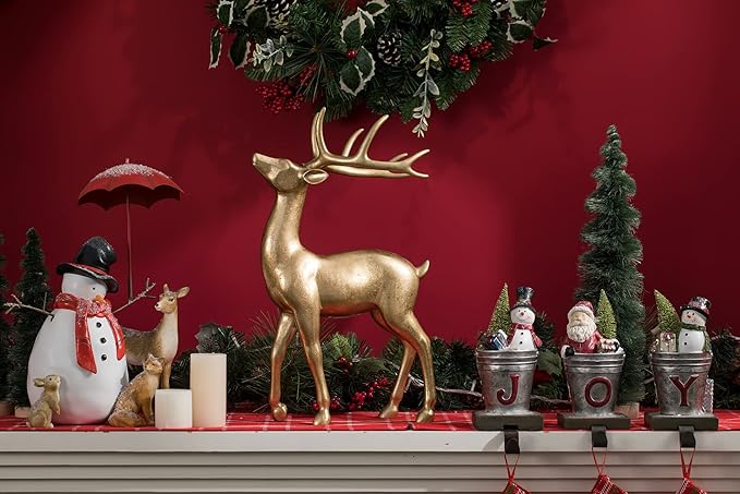Newman House Studio Gold Reindeer Christmas Decoration Indoor - Large Christmas Reindeer Decor Statue 10.6 * 6.5 * 17.4 Inch