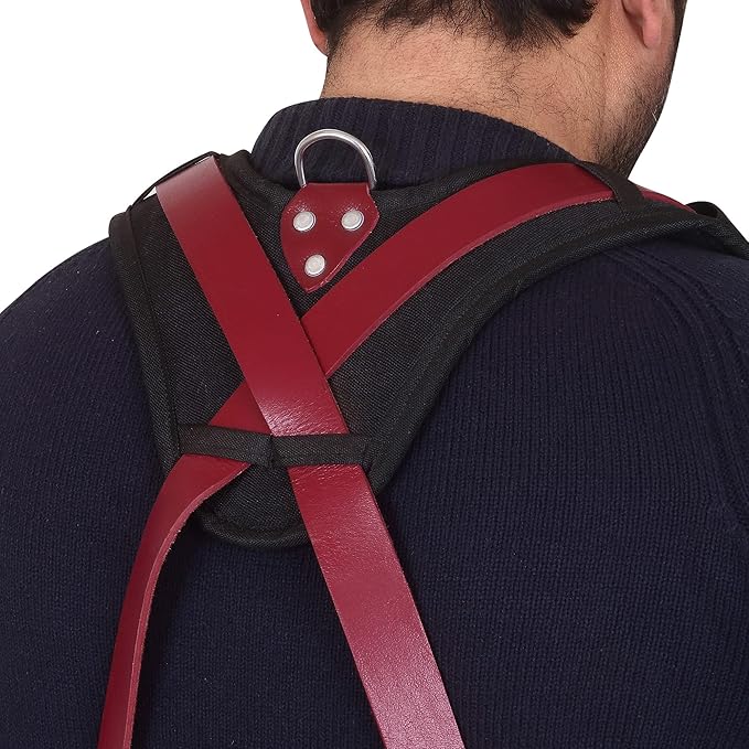 Leather Work Suspenders With Pockets | Fully-Adjustable Padded Leather Tool Belt Suspenders