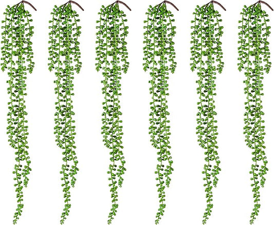6PCS Artificial Succulents Hanging Plants,27.5 Inch Fake String of Pearls Greenery Plants 5 Branches for Autumn Home Garden Office Party Balcony Wall Indoor Outdoor Fall Decoration