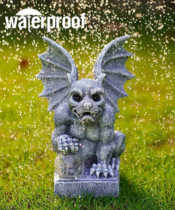 Gargoyle Statue for Garden Decor: Gothic Outdoor Dragon Figurines Sculpture with Ball for Lawn Patio Yard Balcony - Best Gifts for Mom Grandma Women