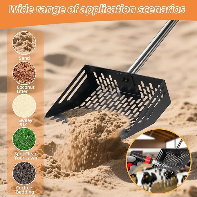 Chicken Poop Scooper＆Rake 2-in-1,Adjustable Rubber Grip Stainless Steel Shovel Head, Adjustable Handle(23 to 65"), Small Farm Animals for Pet Waste Cleaning Chicken Coop Scoop Accessories
